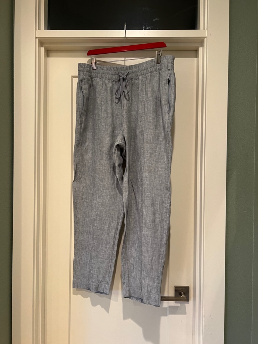 Light Gray Linen-Blend Drawstring Pants